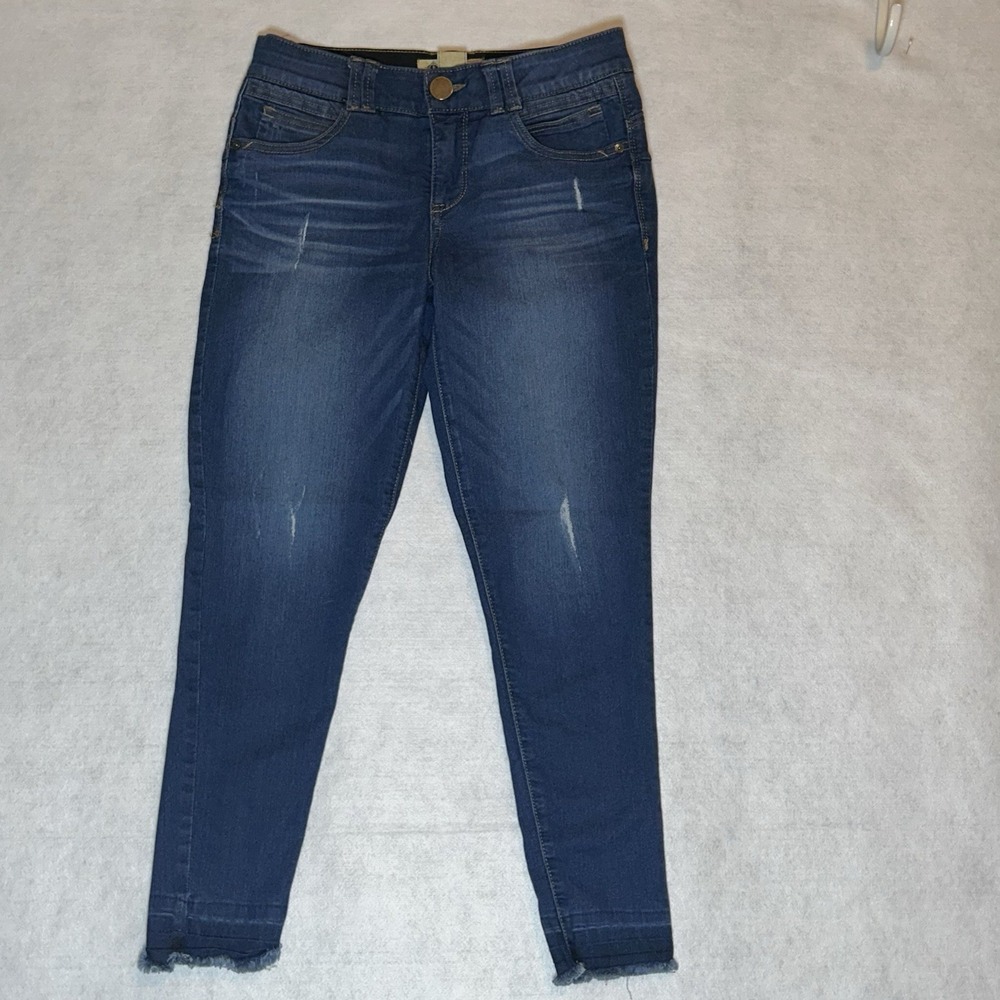 Democracy AB Solution Skinny Jeans ~ Women's Size 4 ~ Dark Blue Distressed Denim